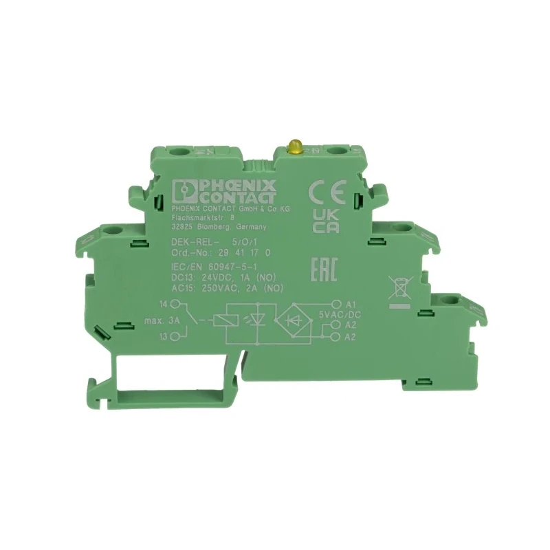 Phoenix Contact DIN Rail Interface Relay 5V AC/DC Coil 5A SPST Contact 2941170