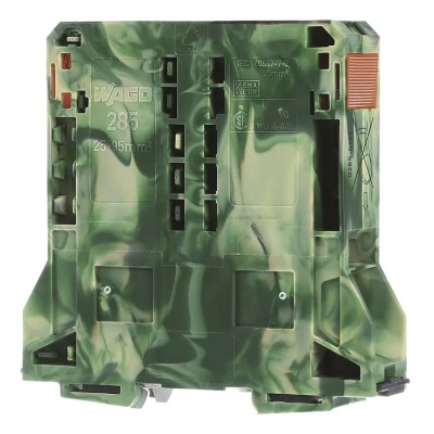 WAGO 285 Series Earth Terminal Block Green Yellow 95mm² 1-Level Cage Clamp 285-197