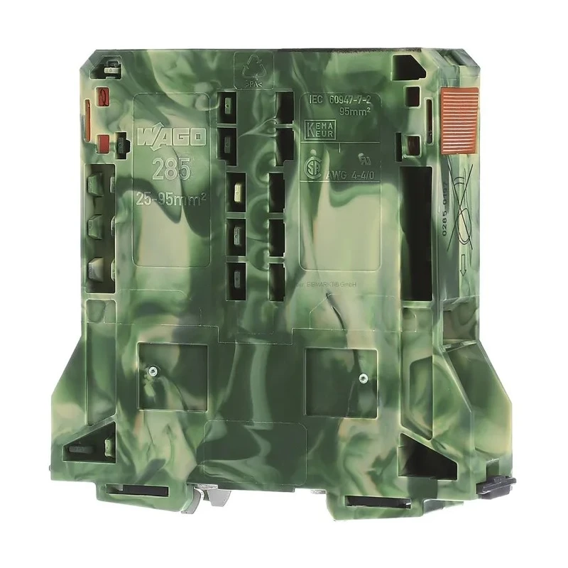 WAGO 285 Series Earth Terminal Block Green Yellow 95mm² 1-Level Cage Clamp 285-197
