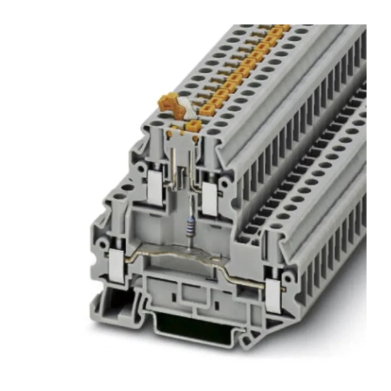 Phoenix Contact UTTB 4-MT P/P LA 24 RD/O-U Series Knife Disconnect Terminal Block Grey, 24V, 20A, 2-Level 3046773