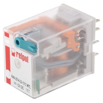 Relpol Surface Power Relay 12V Coil 6A Switching Current 4PDT Plug-In Terminal R4N-2014-23-1012-WTL