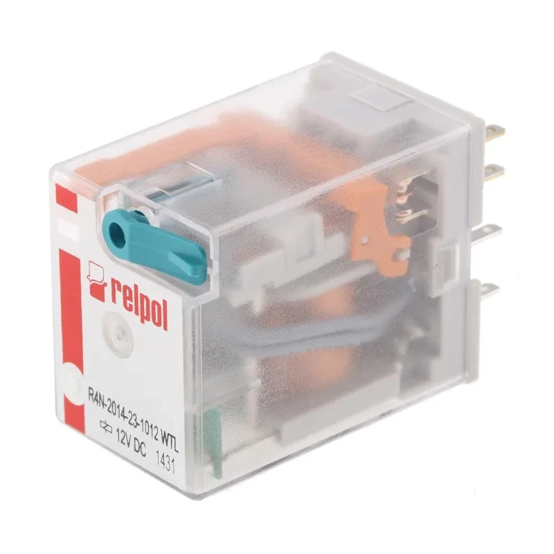 Relpol Surface Power Relay 12V Coil 6A Switching Current 4PDT Plug-In Terminal R4N-2014-23-1012-WTL