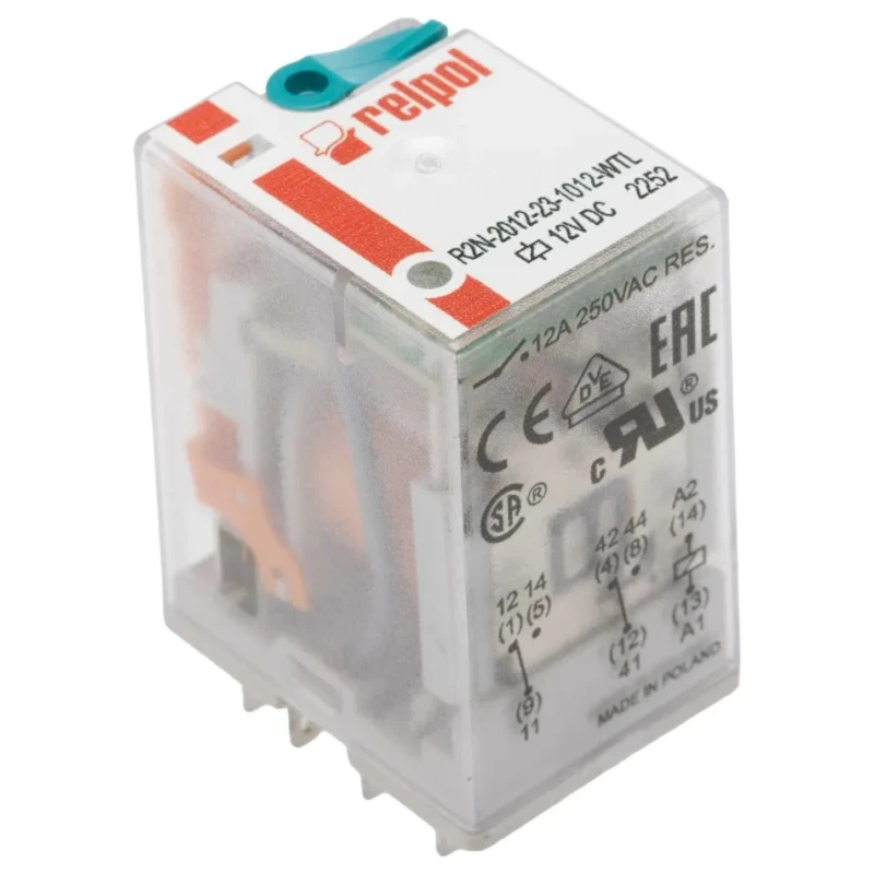 Relpol Surface Power Relay 12V Coil 12A Switching Current DPDT R2N-2012-23-1012-WTL