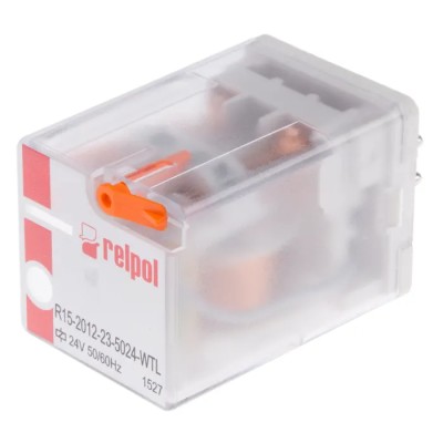 Relpol Power Relay 24V AC Coil 10A Switching Current DPDT R15-2012-23-5024-WTL