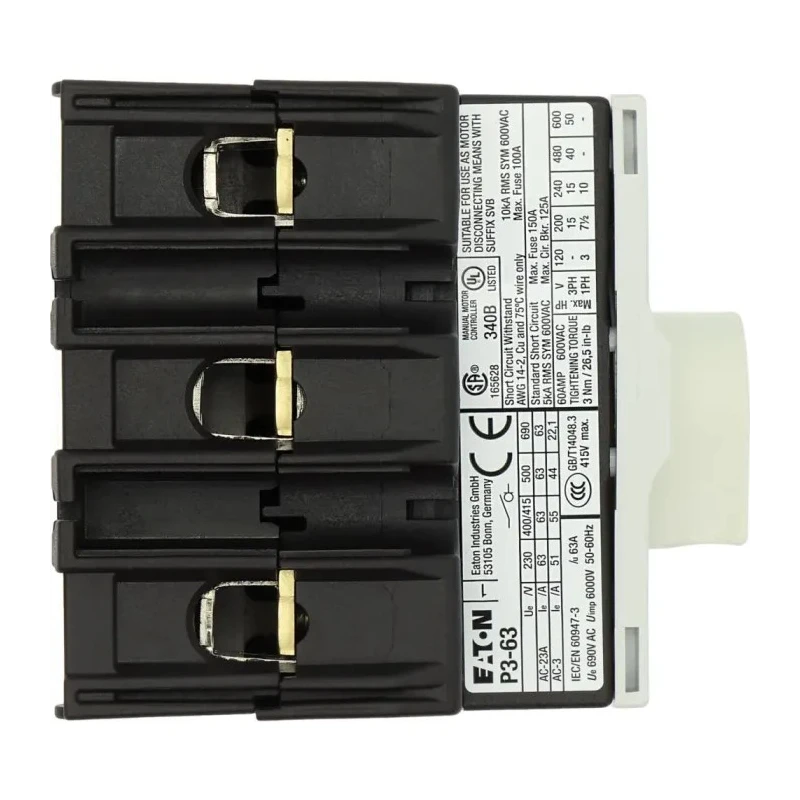 Eaton 3-Pole Rear Mount Isolator Switch IP65 Rated 63A 690V 30 kW P3-63 IP65