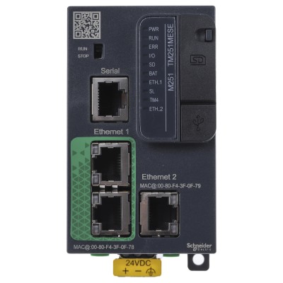 Schneider Electric Modicon TM Series Logic Controller with 128000 Steps Program Capacity, 24V DC, DIN Rail Mount TM251MESE