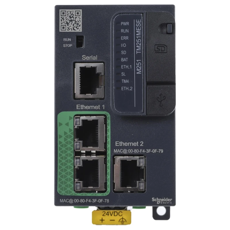 Schneider Electric Modicon TM Series Logic Controller with 128000 Steps Program Capacity, 24V DC, DIN Rail Mount TM251MESE