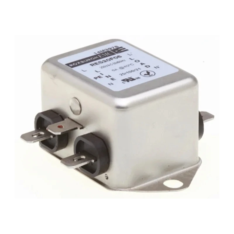 Roxburgh EMC Chassis Mount RFI Filter 6A 250V AC 400Hz Fast-On Termination Single Phase RES20