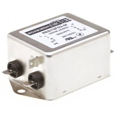 Roxburgh EMC Single Phase Chassis Mount RFI Filter 3A 250V AC 400Hz Fast-On Termination RES70 