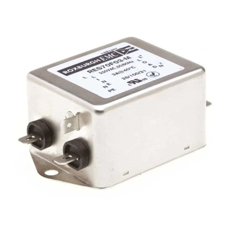 Roxburgh EMC Single Phase Chassis Mount RFI Filter 3A 250V AC 400Hz Fast-On Termination RES70 