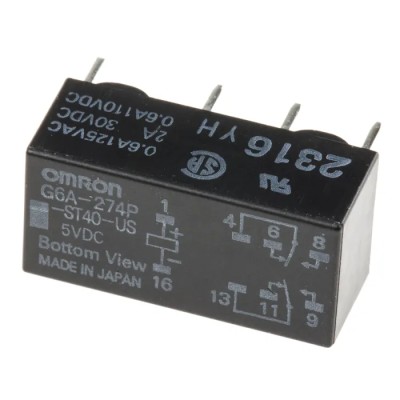 Omron PCB Signal Relay, 5V DC Coil, 2A Switching Current, DPDT Contact Configuration G6A-274P-ST40-US DC5