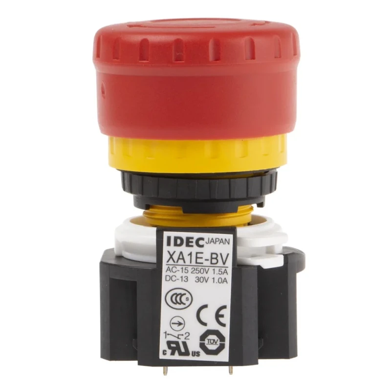 Idec XA Series Emergency Stop Push Button Panel Mount 16 mm Cutout SPDT IP65 XA1E-BV302R