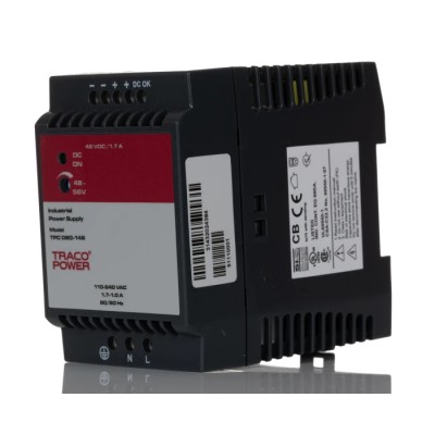 TRACOPOWER Switched Mode DIN Rail Power Supply 1 Phase, AC/DC Input 85-375V, Output 56V DC, 1.7A, 80W TPC 080-148