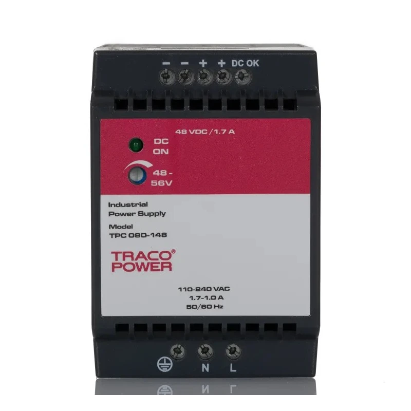 TRACOPOWER Switched Mode DIN Rail Power Supply 1 Phase, AC/DC Input 85-375V, Output 56V DC, 1.7A, 80W TPC 080-148