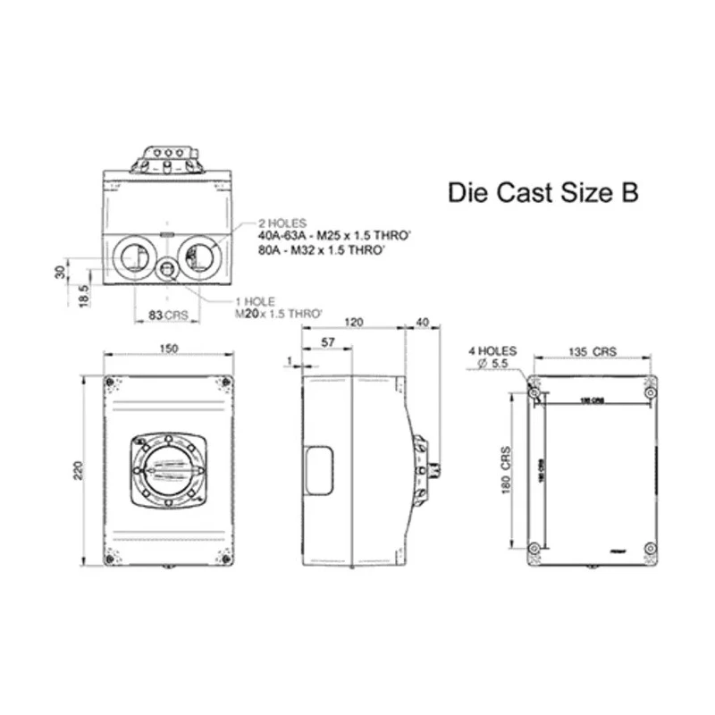 Craig & Derricott 3-Pole DIN Rail Isolator Switch IP66, 40A, 15 kW SDDR403