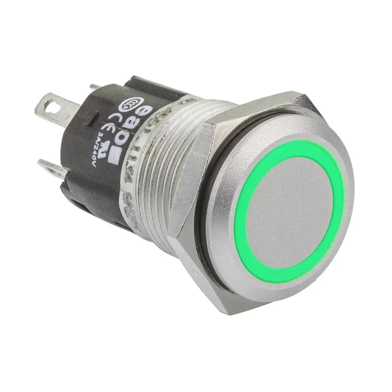 EAO Illuminated Push Button Switch Panel Mount Momentary SPDT Green LED 16 mm Cutout IP65 IP67 240 V dc 82-4551.1136