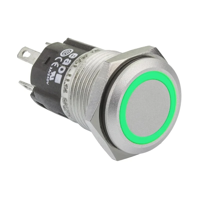 EAO 82 Series Illuminated Momentary Push Button Switch, Panel Mount, 16 mm Cutout, SPDT, Green LED, IP65/IP67 82-4551.1133