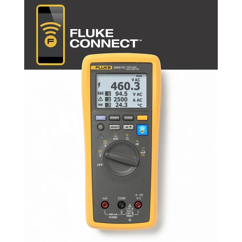 Fluke 3000 FC Handheld Digital Multimeter True RMS 1kV AC/DC, 400 mA AC/DC, 99.99 kHz Frequency FLK-3000 FC
