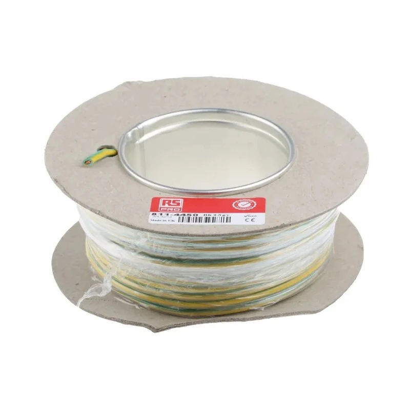 RS PRO Green, Yellow 2.5 mm² 13 AWG Flexible BK Series Hook Up Wire, 50/0.25 mm Core Strands, 25 m Length 811-4450