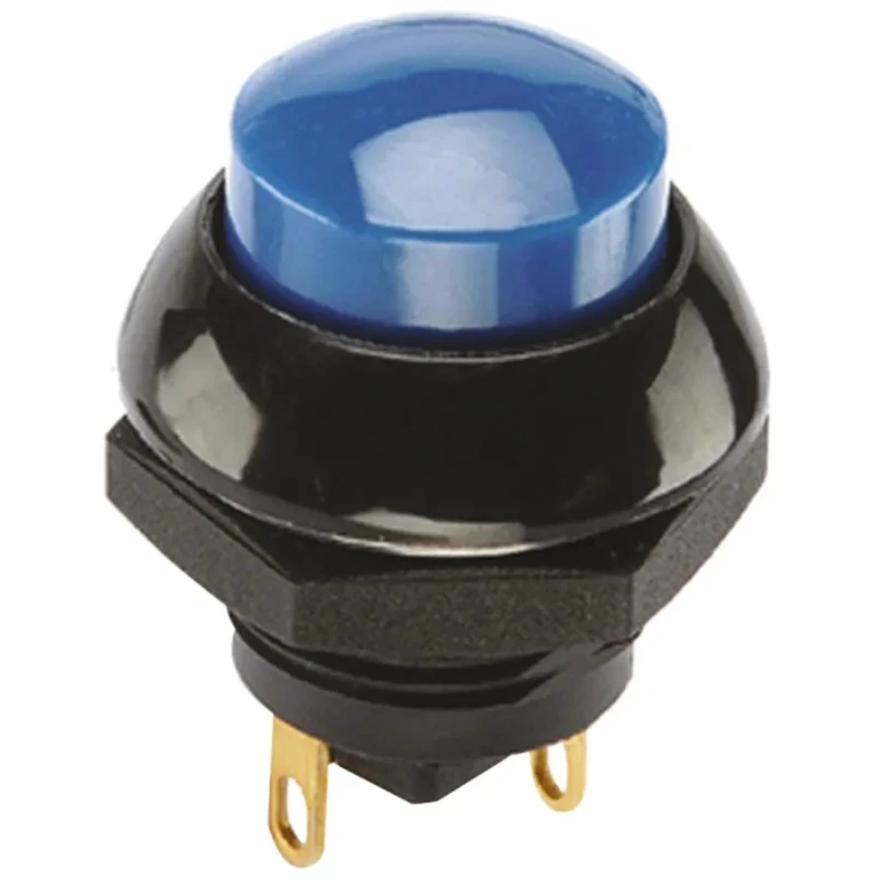 Otto P9 Series Black Body Momentary Push Button Switch Panel Mount SPDT 0.5 x 0.5 in Cutout Blue LED IP68S 28 V P9-613126W