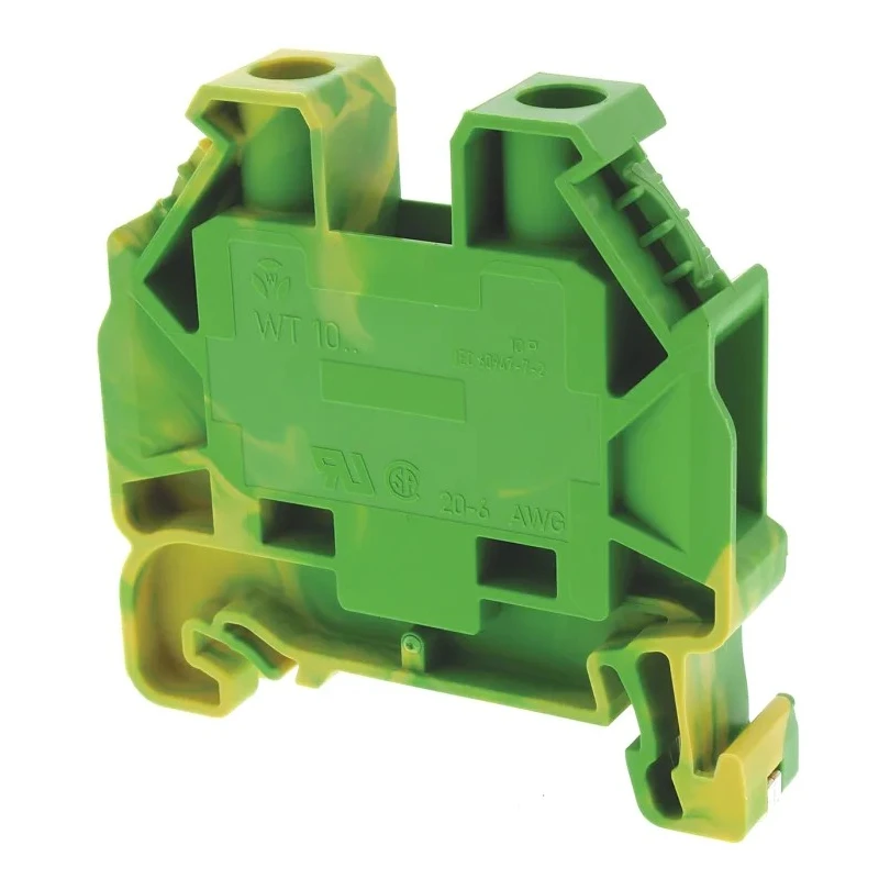 Wieland WT 10 PE Series Earth Terminal Block Yellow Green 20AWG to 6AWG 2-Position 1-Level Screw ATEX 58.510.9055.0