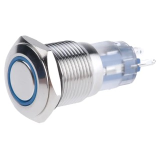 RS PRO Illuminated Push Button Switch Momentary Panel Mount SPDT Blue LED 16 mm Cutout IP65 IP67 250 V 3 A 811-8437