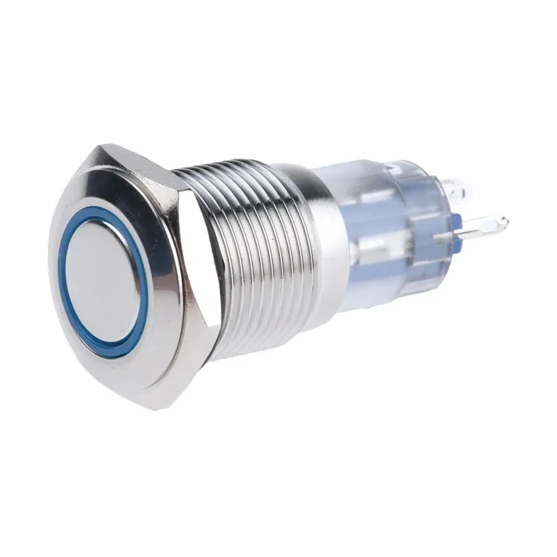 RS PRO Illuminated Push Button Switch Momentary Panel Mount SPDT Blue LED 16 mm Cutout IP65 IP67 250 V 3 A 811-8437