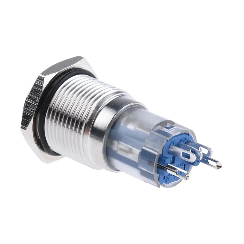 RS PRO Illuminated Push Button Switch Momentary Panel Mount SPDT Blue LED 16 mm Cutout IP65 IP67 250 V 3 A 811-8437