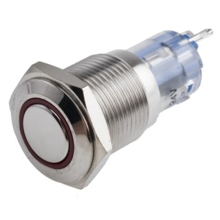 RS PRO Illuminated Momentary Push Button Switch SPDT Panel Mount 16 mm Cutout Red LED IP65 IP67 250 V AC 811-8455