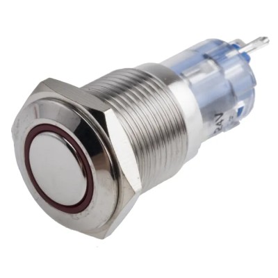 RS PRO Illuminated Momentary Push Button Switch SPDT Panel Mount 16 mm Cutout Red LED IP65 IP67 250 V AC 811-8455