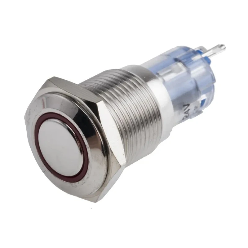 RS PRO Illuminated Momentary Push Button Switch SPDT Panel Mount 16 mm Cutout Red LED IP65 IP67 250 V AC 811-8455