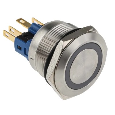 RS PRO Illuminated Momentary Push Button Switch Panel Mount 22 mm Cutout SPDT Blue LED IP65 IP67 250 V 811-8538