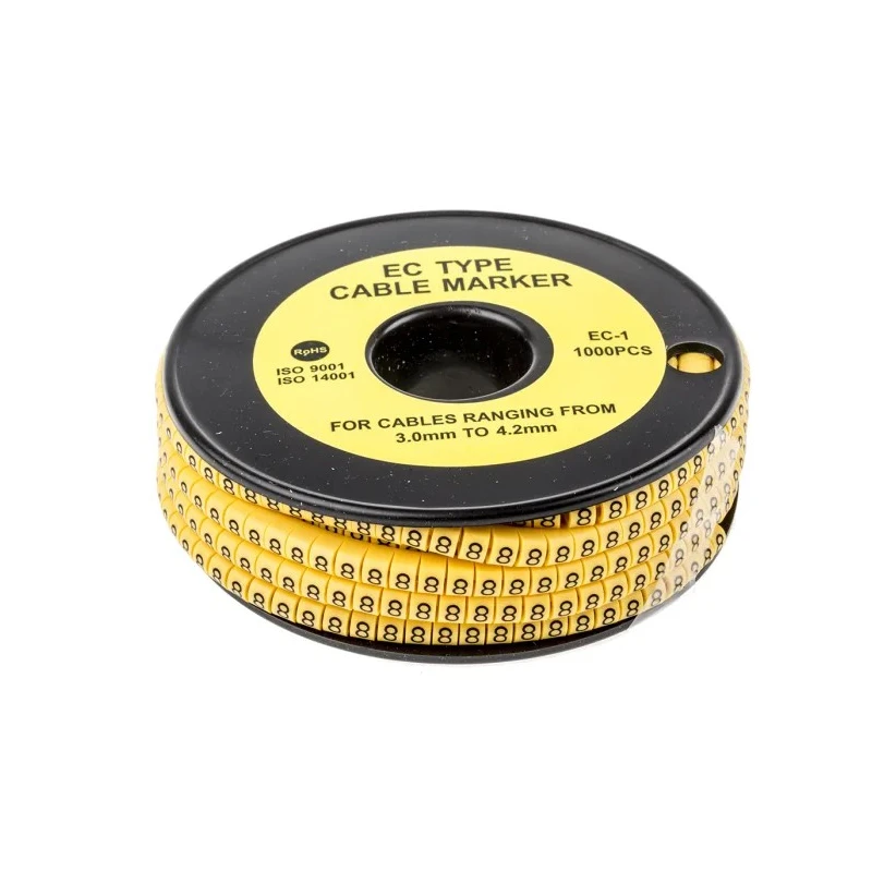 TE Connectivity EC Slide-On Cable Marker, Black Legend "8", Yellow Marker for 3-4.2 mm Cable, PVC Material, 4 mm 812-0828