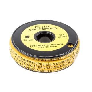 RS PRO EC Slide-On Cable Marker, Black, Pre-printed G, Yellow PVC, 3 mm to 4.2 mm Cable Diameter, 85°C Max 812-0852
