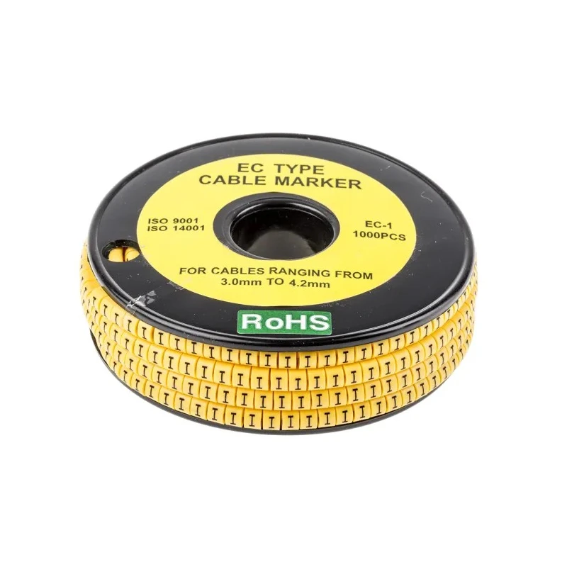 RS PRO EC Slide-On Cable Marker Polyvinyl Chloride, Black Legend on Yellow, 4.2 mm Max Cable Diameter, 3 mm Min 812-0865