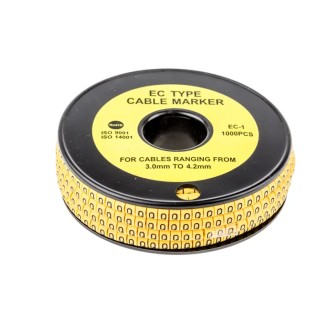 RS PRO EC Series Slide-On Cable Marker Black Legend on Yellow Marker for 3 to 4.2 mm Cables 4 mm Length 812-0884