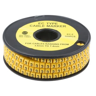 RS PRO EC Slide-On Cable Marker Black Pre-Printed "3" 7.4 mm Max Cable Diameter 3.6 mm Min Cable Diameter Polyvinyl 812-0947