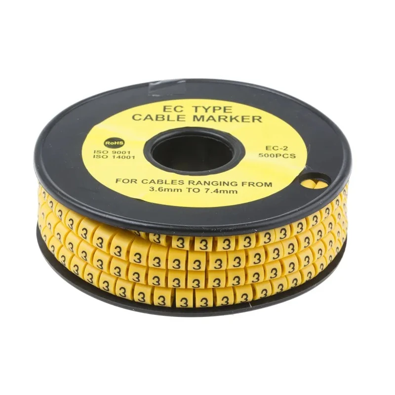 RS PRO EC Slide-On Cable Marker Black Pre-Printed "3" 7.4 mm Max Cable Diameter 3.6 mm Min Cable Diameter Polyvinyl 812-0947