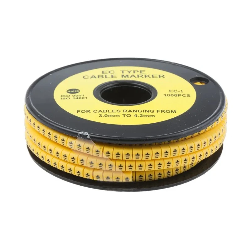 TE Connectivity EC Slide-On Cable Marker, Black Legend, Yellow PVC, 3 - 4.2 mm Cable Diameter, 4 mm Length, Model 812-0938