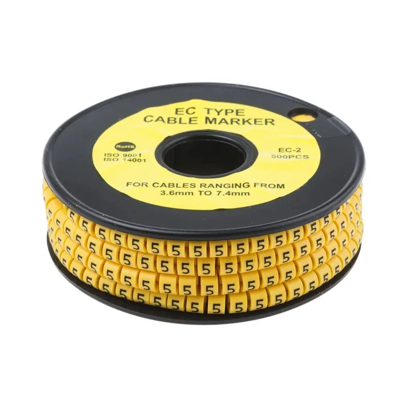 RS PRO EC Slide-On Cable Marker Black Pre-printed "5" for 3.6 to 7.4 mm Cable Yellow PVC Material 85°C 812-0950