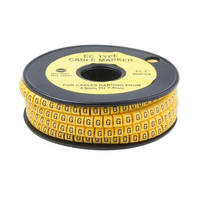 RS Pro EC Slide-On Cable Marker, Black Legend "G", Yellow PVC, 3.6-7.4 mm Cable Diameter, 5 mm Length, RoHS 812-0985