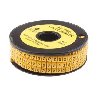 RS PRO EC Slide-On Cable Marker Black Pre-printed "2" for 3.6-7.4 mm Cable, Yellow PVC, 5mm Length 812-0944