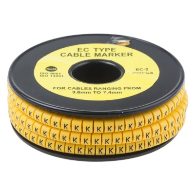 RS Pro EC Slide-On Cable Marker Black Pre-printed "K" for 3.6 to 7.4 mm Cable Diameter 5 mm Length 812-1004
