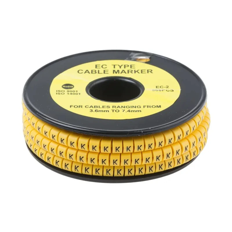 RS Pro EC Slide-On Cable Marker Black Pre-printed "K" for 3.6 to 7.4 mm Cable Diameter 5 mm Length 812-1004