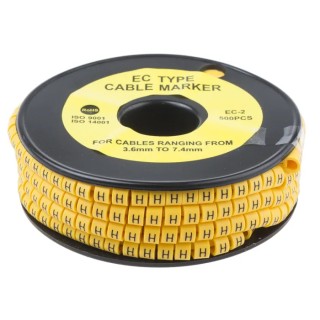 RS Pro EC Slide-On Cable Marker, Black Legend "H", Yellow Marker, 7.4 mm Maximum Cable Diameter, 3.6 mm Minimum 812-0994
