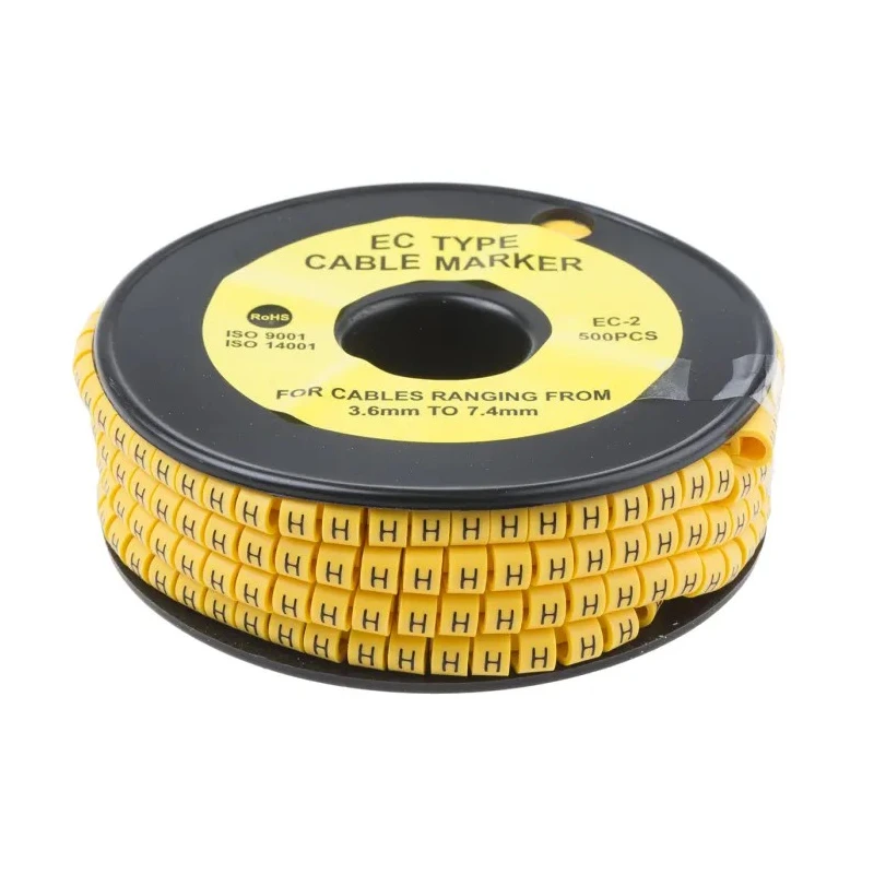 RS Pro EC Slide-On Cable Marker, Black Legend "H", Yellow Marker, 7.4 mm Maximum Cable Diameter, 3.6 mm Minimum 812-0994