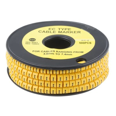 RS Pro EC Slide-On Cable Marker, Black Legend "I", Yellow Polyvinyl Chloride, 3.6mm to 7.4mm Cable Diameter, 5mm 812-0997
