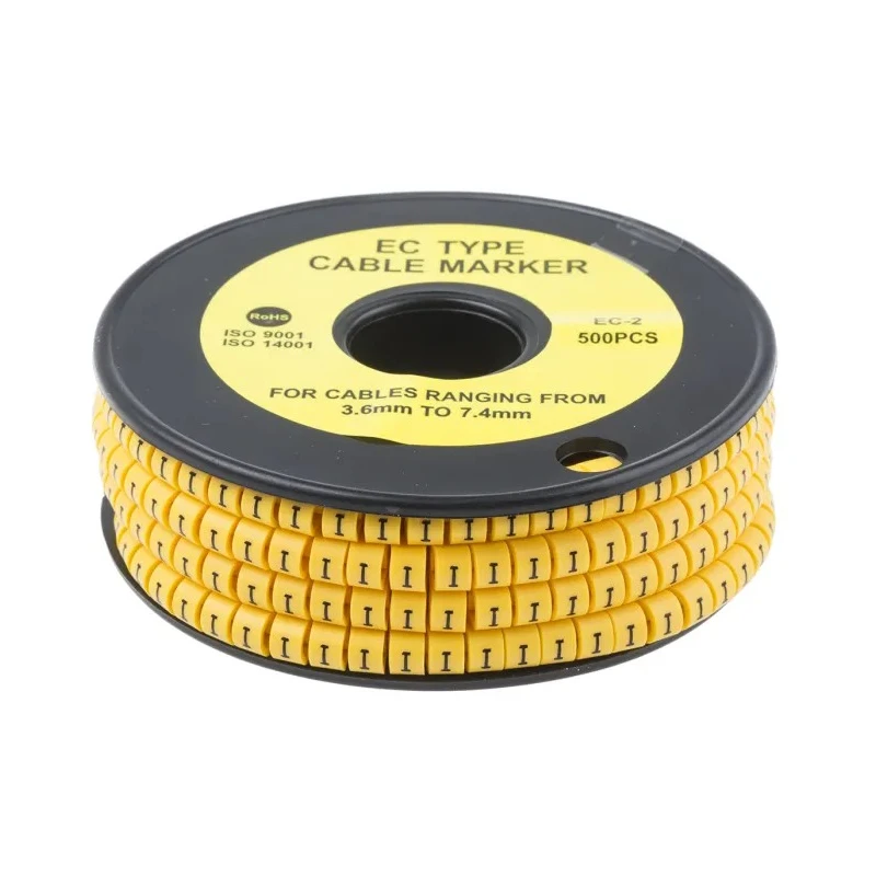 RS Pro EC Slide-On Cable Marker, Black Legend "I", Yellow Polyvinyl Chloride, 3.6mm to 7.4mm Cable Diameter, 5mm 812-0997