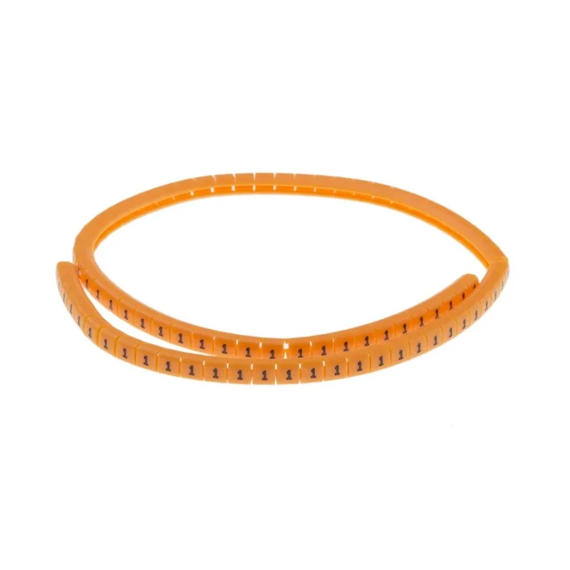 RS PRO Snap-On Cable Marker, Black, Pre-Printed Legend "1", 3.0-3.4 mm Cable Diameter, Orange Marker MB-1 Nylon 6 812-1256