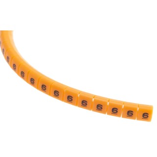 RS PRO Snap-On Polyamide 6 Cable Marker, Pre-Printed Legend "6", Black on Orange, 3 mm to 3.4 mm Cable Diameter, 4 812-1269